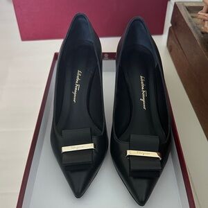 Salvatore Ferragamo Black Heels with Gold Accent